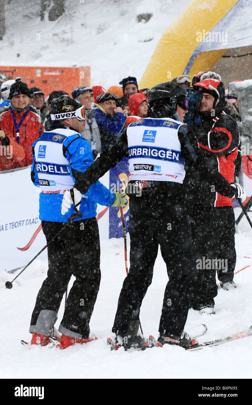 Pirmin ZURBRIGGEN und Marc GIRARDELLI, 12.12.2009 Skizentrum Bansko, Bulgarien Stockfoto