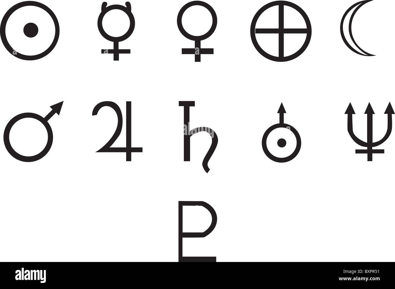 Symbole Von Allen Planeten Ideal Fur Kunstwerke Oder Tattoo Vollstandig Vektorisiert Von Links Nach Rechts Sonne Merkur Venus Erde Mond Mars Stockfotografie Alamy