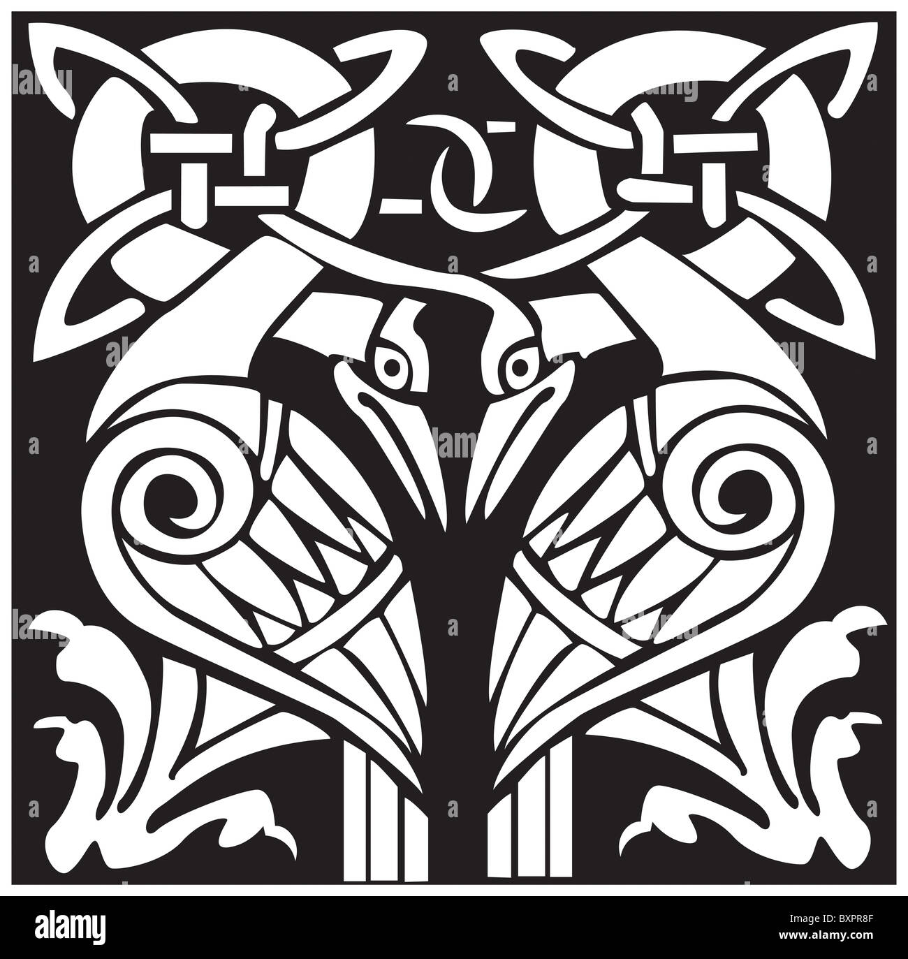 Eine Vektor-Illustration ein dual keltische Vogel-Muster und die Knoten mit einem schönen Design, isoliert auf weißem Hintergrund. Stockfoto