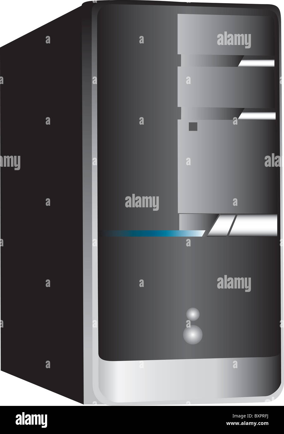 Abbildung eines PC-Turm auf dem weißen Hintergrund isoliert. Stockfoto