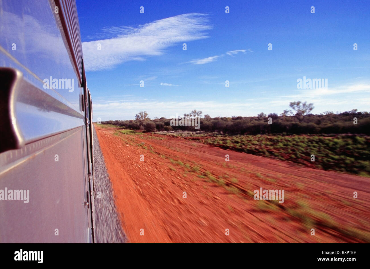 Blick von der Ghan Train, Bewegungsunschärfe Stockfoto