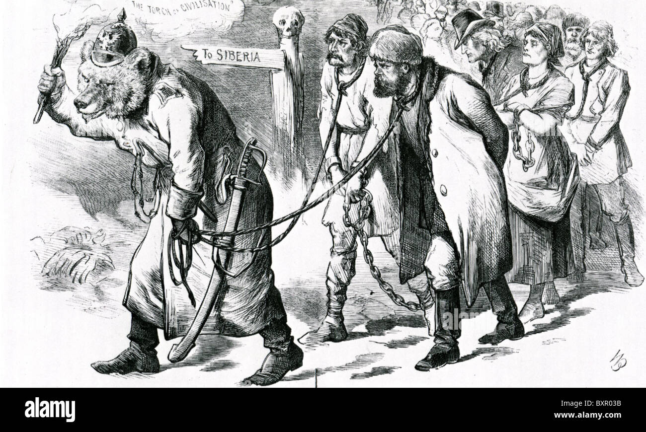 "Russische Zivilisation" Punch Cartoon 3. März 1883 zeigt Gefangenen nach Sibirien geschickt Stockfoto