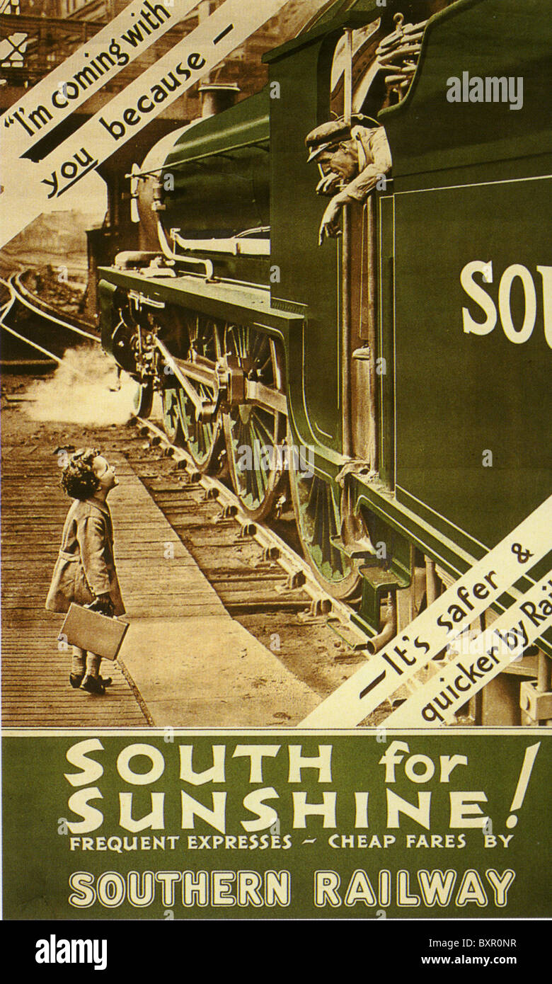 Süden für Sonnenschein britische Südbahn Poster über 1925 Stockfoto