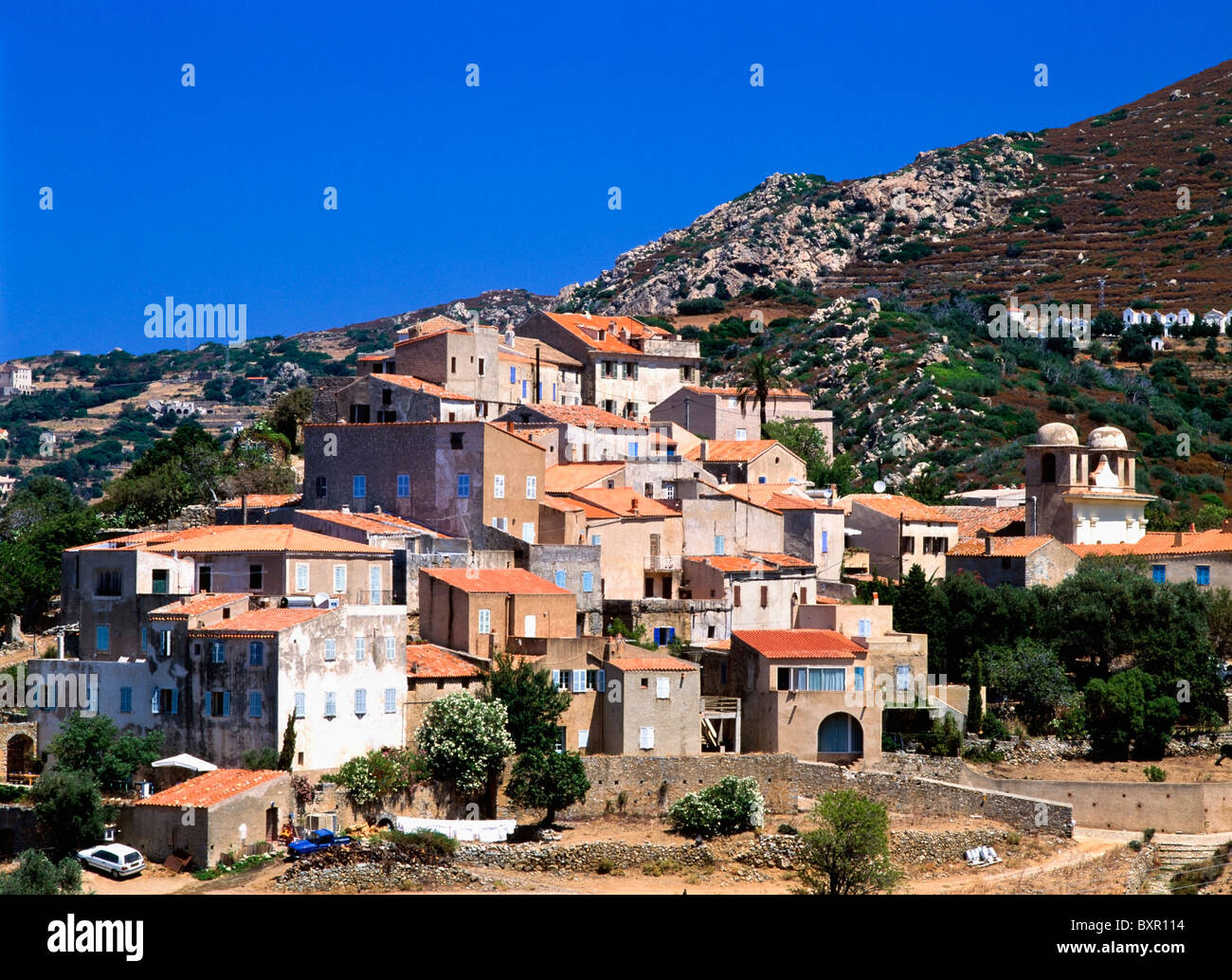 Dorf von Pigna, erhöhten Blick Stockfoto