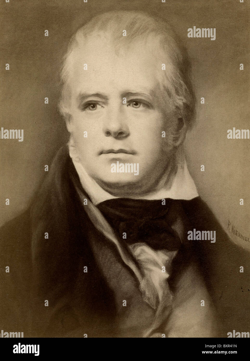 Porträt des schottischen Schriftsteller Sir Walter Scott (1771-1832) und historische Schriftsteller (c19th Eiweiss fotografieren of Painting) Stockfoto