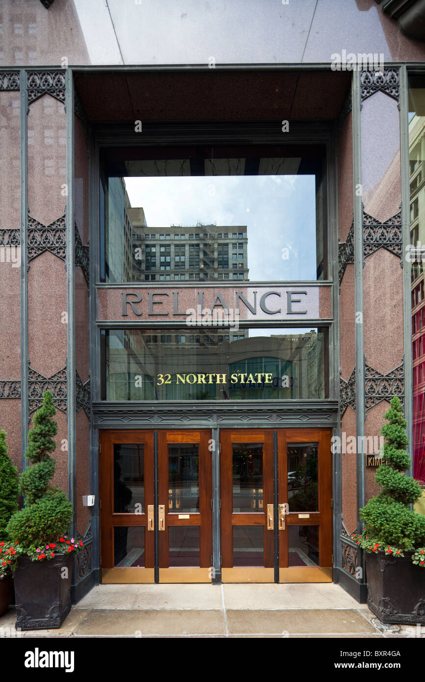 Eingang der Reliance Building, 32 N State Street, Chicago, Illinois, USA Stockfoto