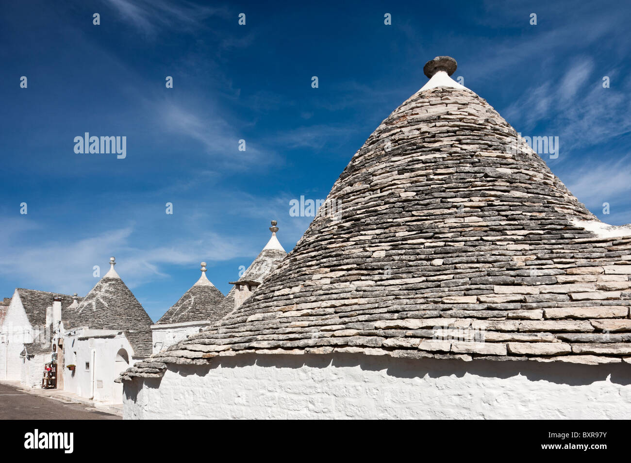 Trulli Häuser, Alberobello, Apulien, Italien Stockfoto