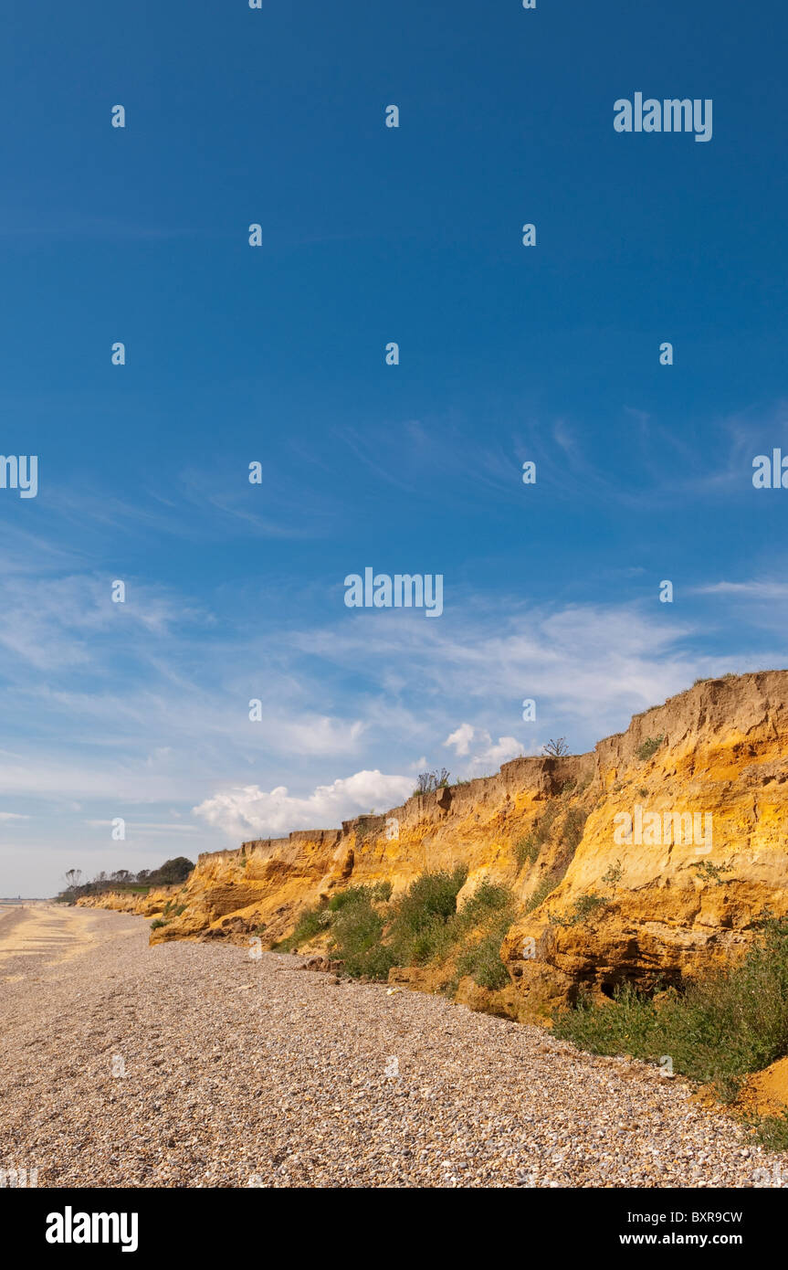 Die Klippe zeigt Küstenerosion am Strand in Benacre, Suffolk, England, Großbritannien, Uk Stockfoto