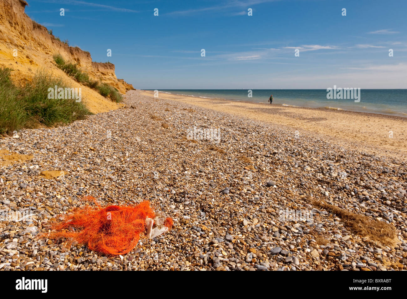 Angeln Garn für die Herstellung von Nets angespült am Strand in Benacre, Suffolk, England, Großbritannien, Uk Stockfoto