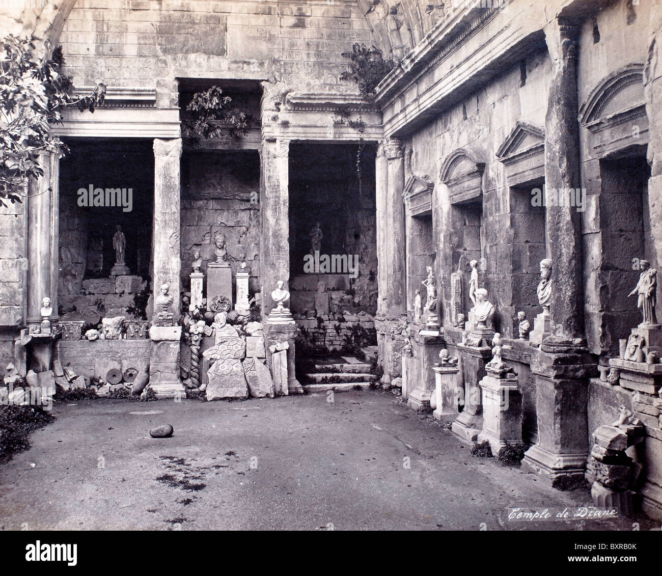 Innenraum des römischen Tempels von Diana (1. Jh. n. Chr.) in den Jardins de la Fontaine, Nimes, Gard, Frankreich. Albumen Print c1880. Stockfoto