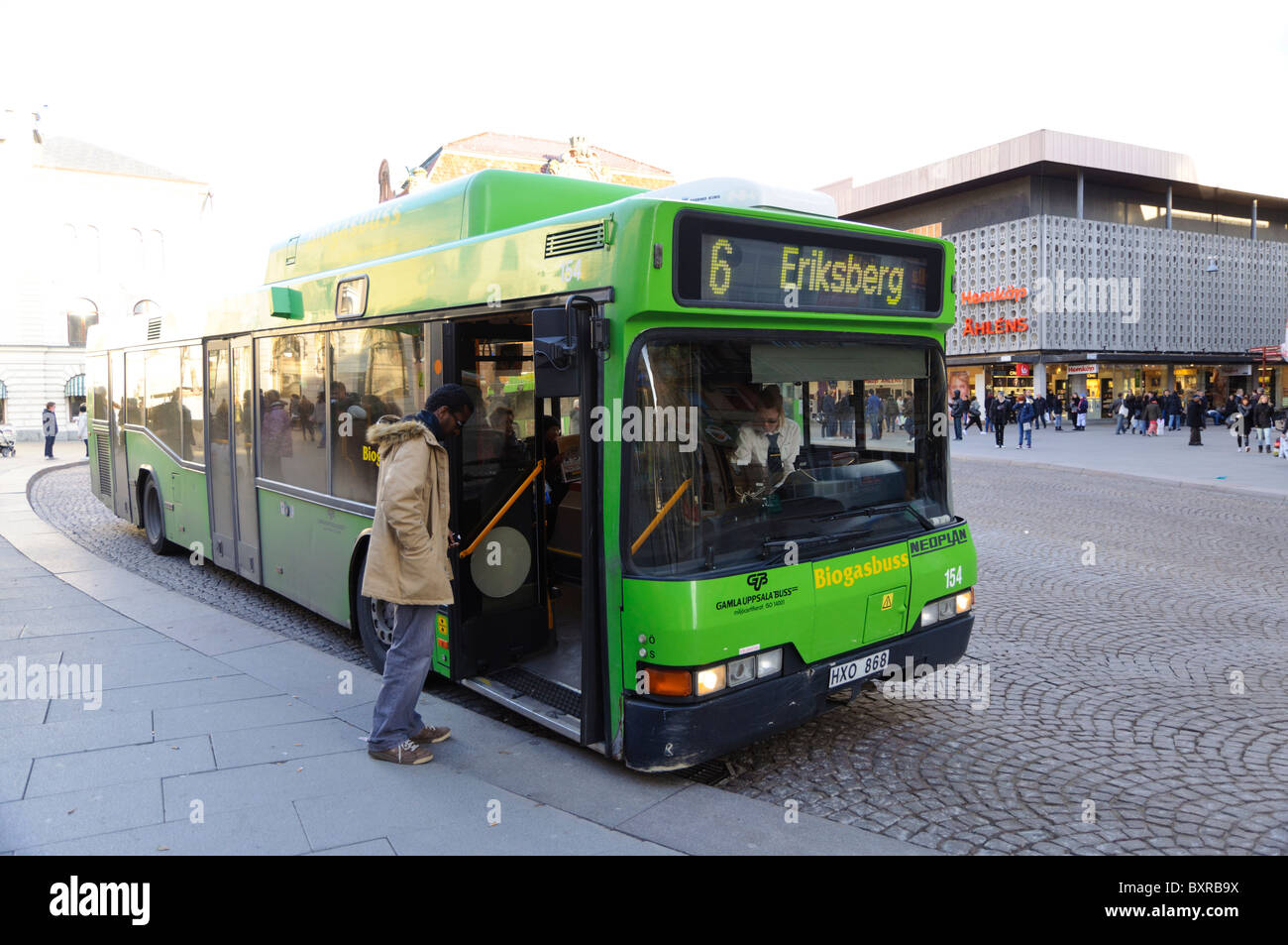 Biokraftstoffe: Umweltfreundliche Biogas betriebene grünen Bus ("Biogasbuss", "Eco-Bus"), Schweden, Scandinavia Stockfoto
