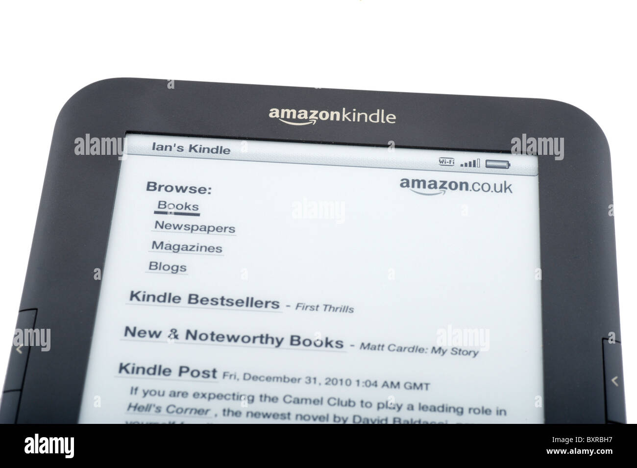 Die 2010/11 Amazon Kindle Ebook-Reader verknüpft die amazon.co.uk Store über Wi-Fi, UK Stockfoto