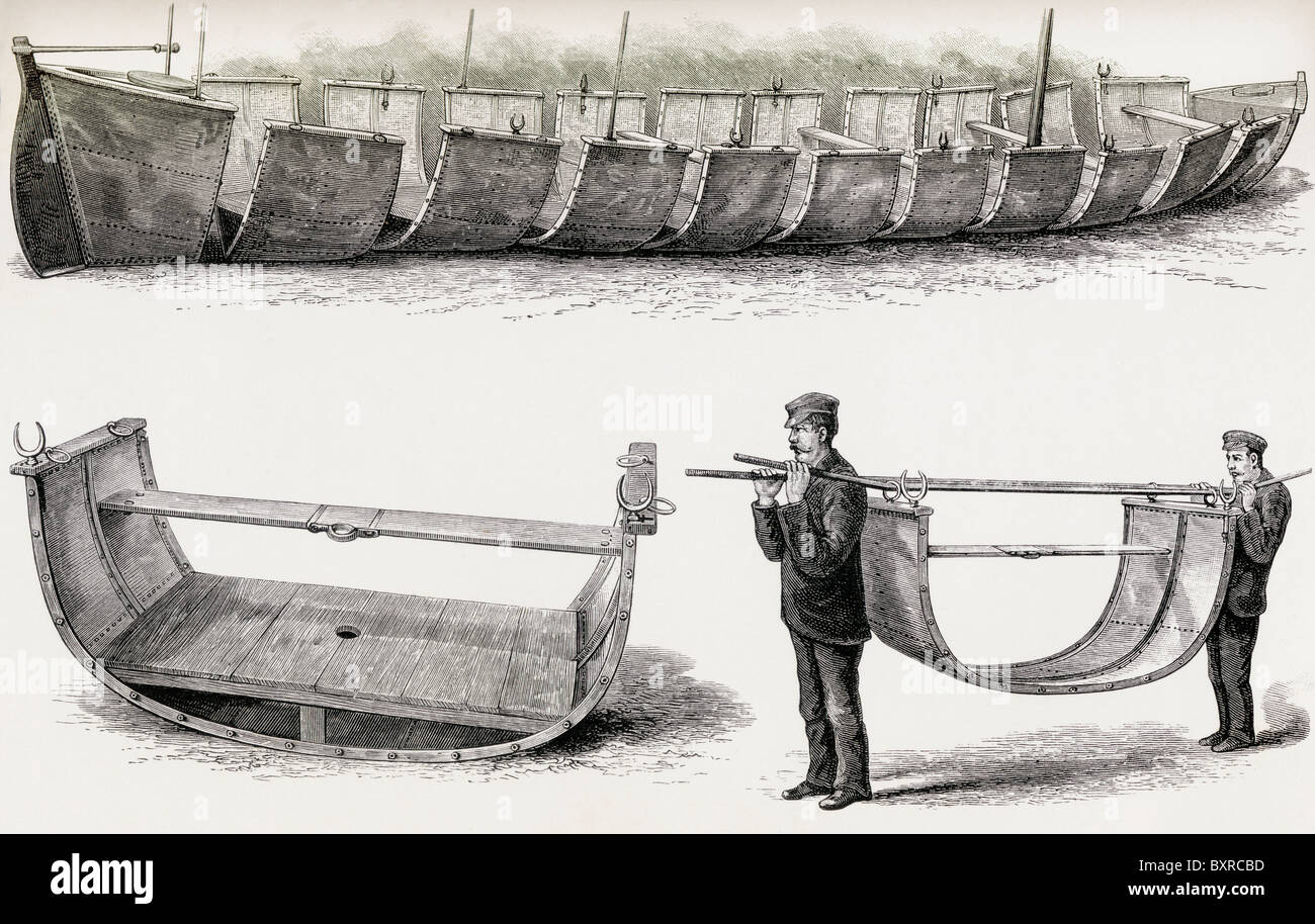 Die 28-Fuß Stahl Boot voraus, entworfen, um in 12 Abschnitte für die Übertragung von Stanley in Afrika genutzten Flächen unterteilt werden Stockfoto