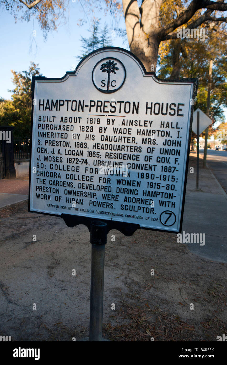 HAMPTON-PRESTON Haus über 1818 von Ainsley Halle gebaut. 1823 von Wade Hampton gekauft Stockfoto