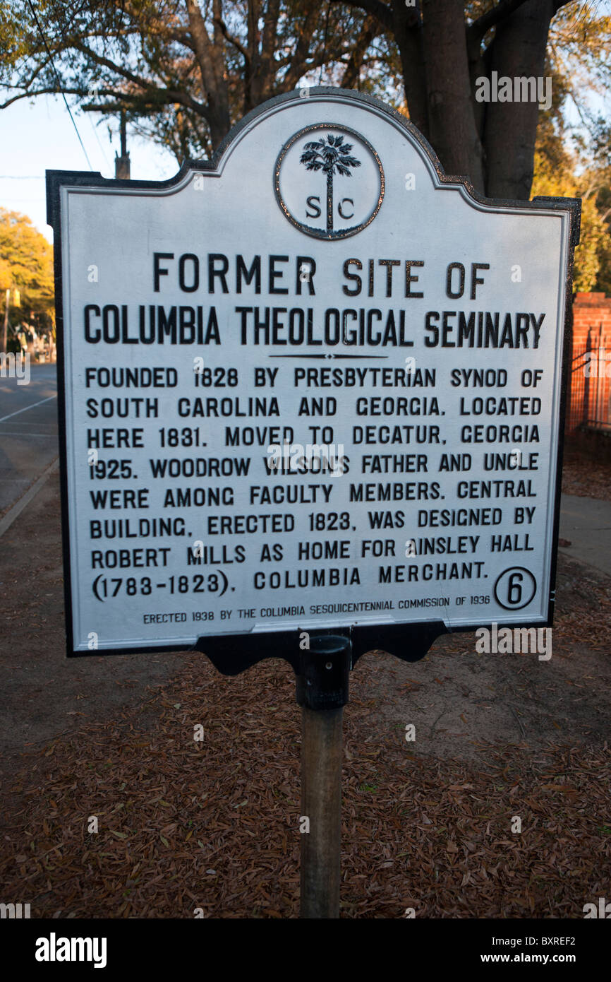 EHEMALIGEN Gelände der Kolumbien THEOLOGICAL SEMINARY gegründet 1828 von presbyterianischen Synode von South Carolina und Georgia Stockfoto