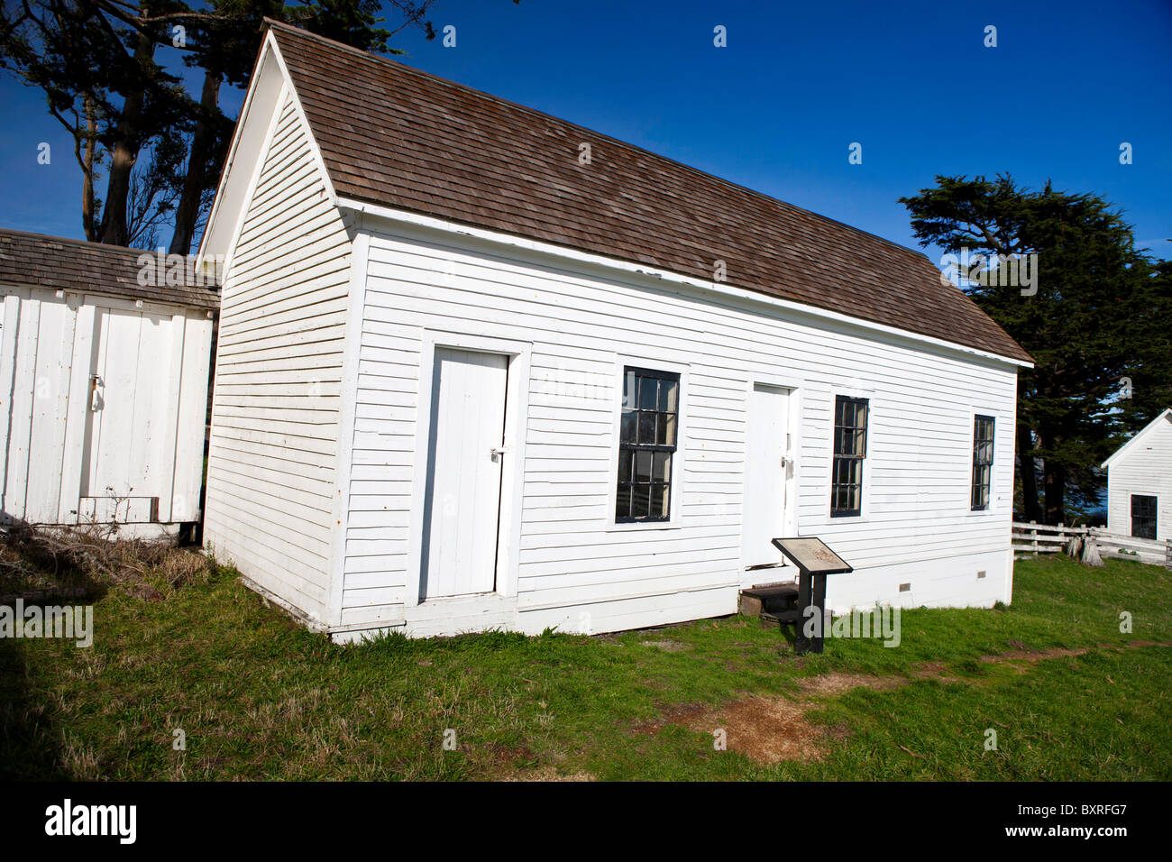 Ein Zimmer-Schulhaus bauen, Pierce Point Ranch, Point Reyes National Seashore, Kalifornien, Vereinigte Staaten von Amerika Stockfoto