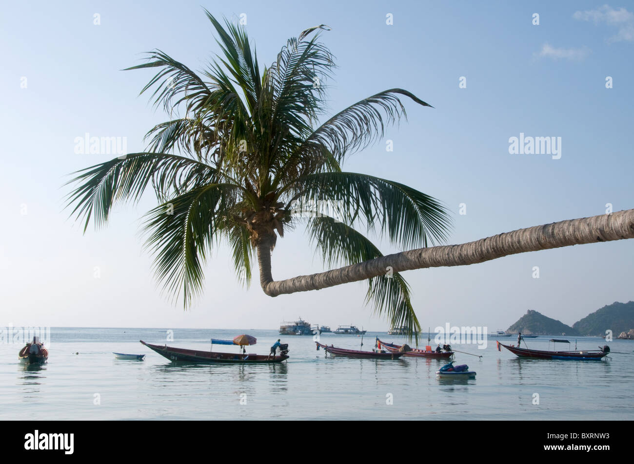 Thailand, Koh Tao, Hat Sai Ri, Anzeigen von Booten im Meer Stockfoto