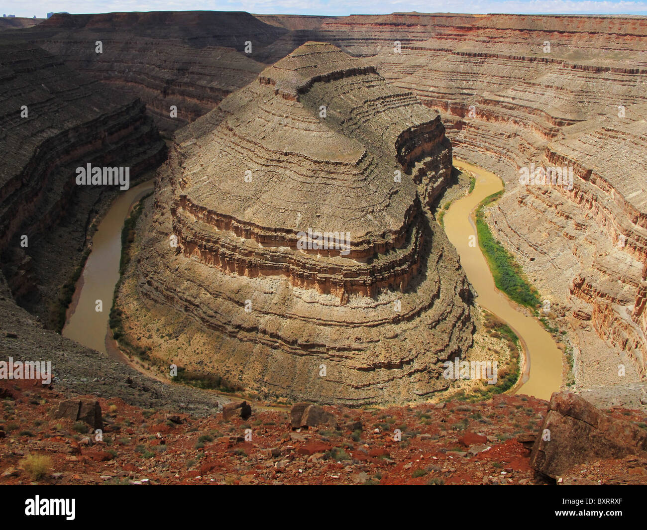 Pennsylvanian Hermosa Bildung und San Juan River, Goosenecks State Park, Utah, Vereinigte Staaten von Amerika, Nordamerika Stockfoto