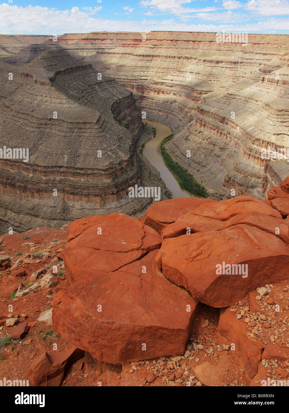 Pennsylvanian Hermosa Bildung und San Juan River, Goosenecks State Park, Utah, Vereinigte Staaten von Amerika, Nordamerika Stockfoto