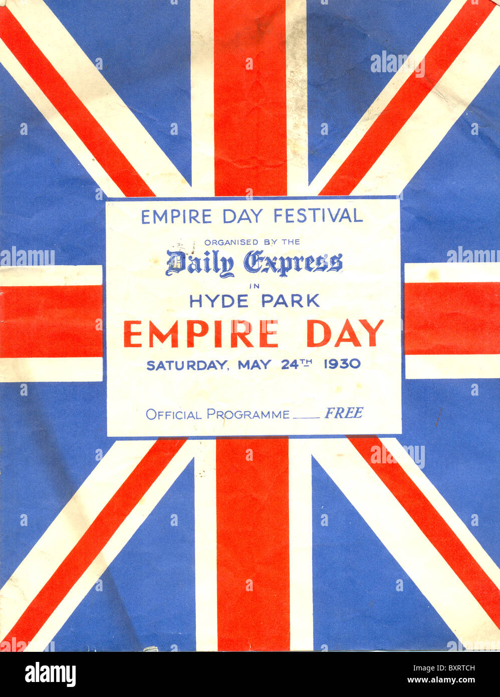 Programm für Empire Festivaltage 1930 Stockfoto