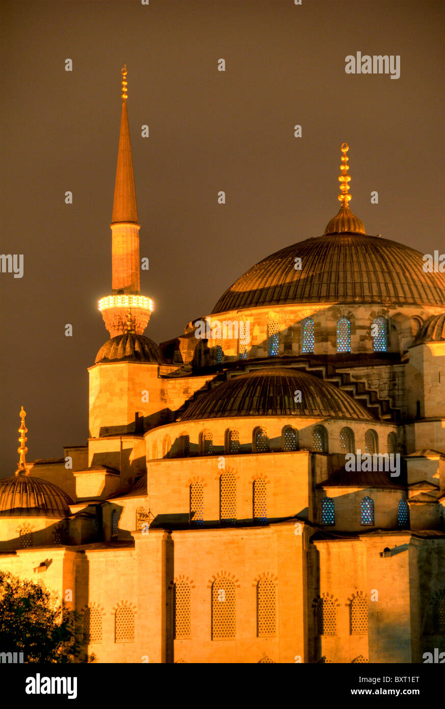 Nächtlicher Blick auf die blaue Moschee, Istanbul Stockfoto