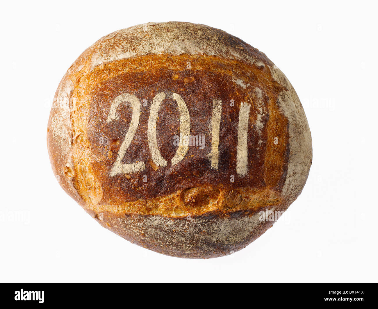 rundes Laib Brot bestäubt mit dem Jahr 2011 Stockfoto