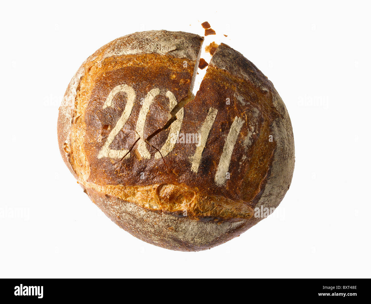 rundes Laib Brot bestäubt mit dem Jahr 2011 Stockfoto