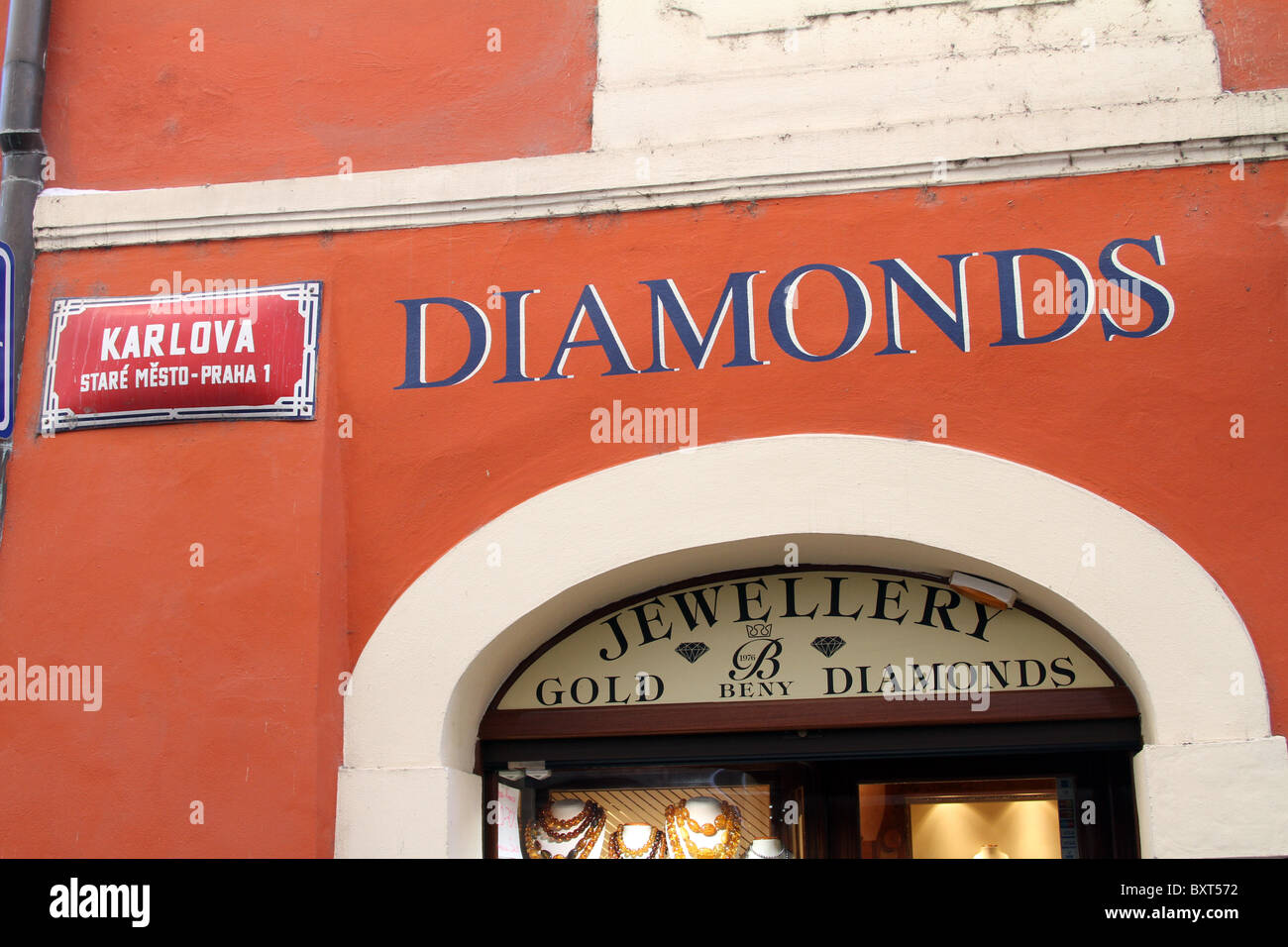 Diamant-Shop in Karlova, Stare Mesto, Old Town, Prag, Tschechische Republik Stockfoto