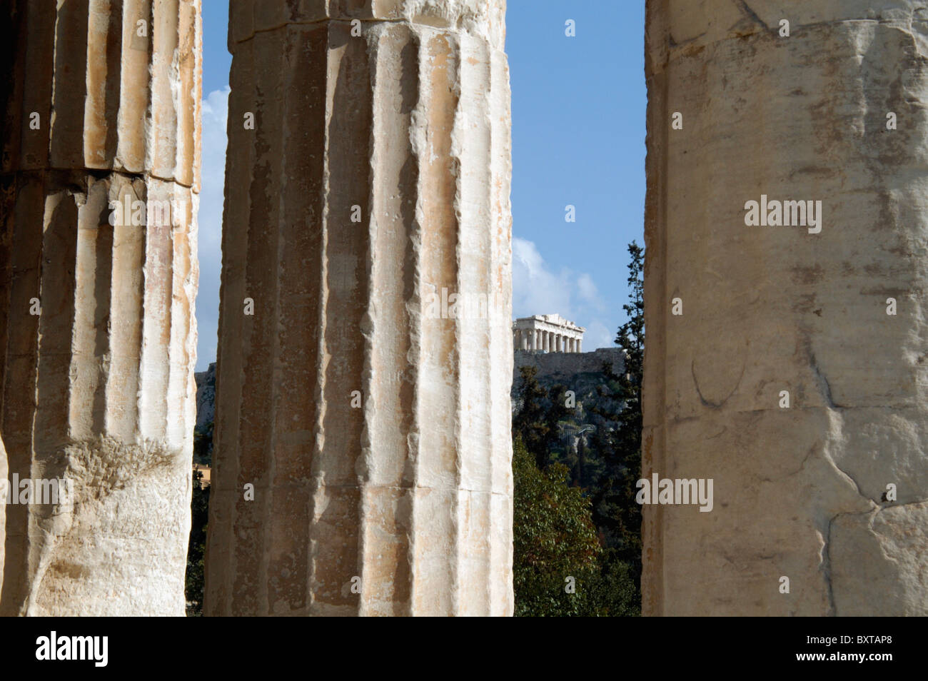 Acropolis Hill gesehen vom Tempel des Hephaistos Stockfoto