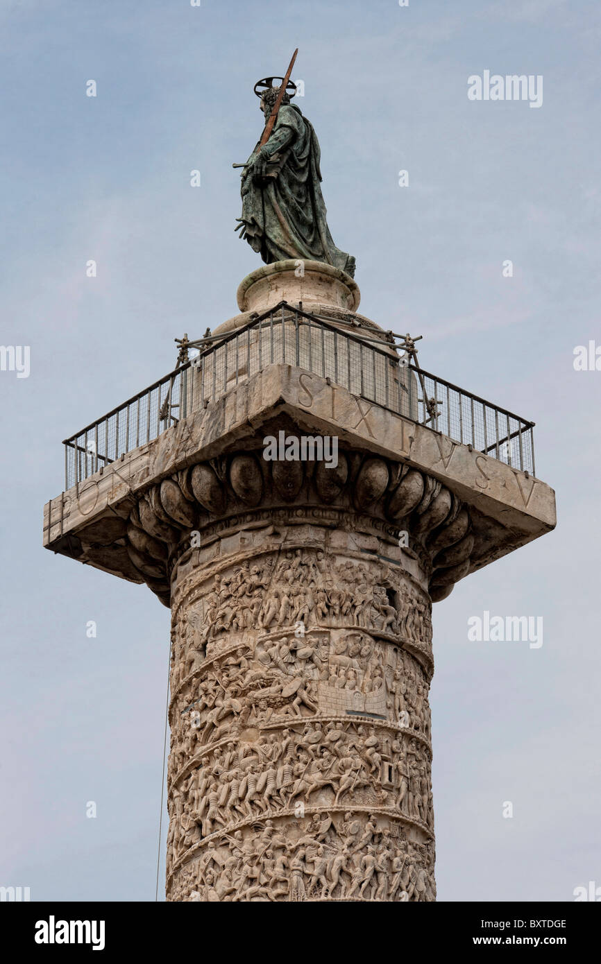 Detailspalte von Marcus Aurelius, Platz Piazza Colonna, Rom, Latium, Italien, Europa Stockfoto