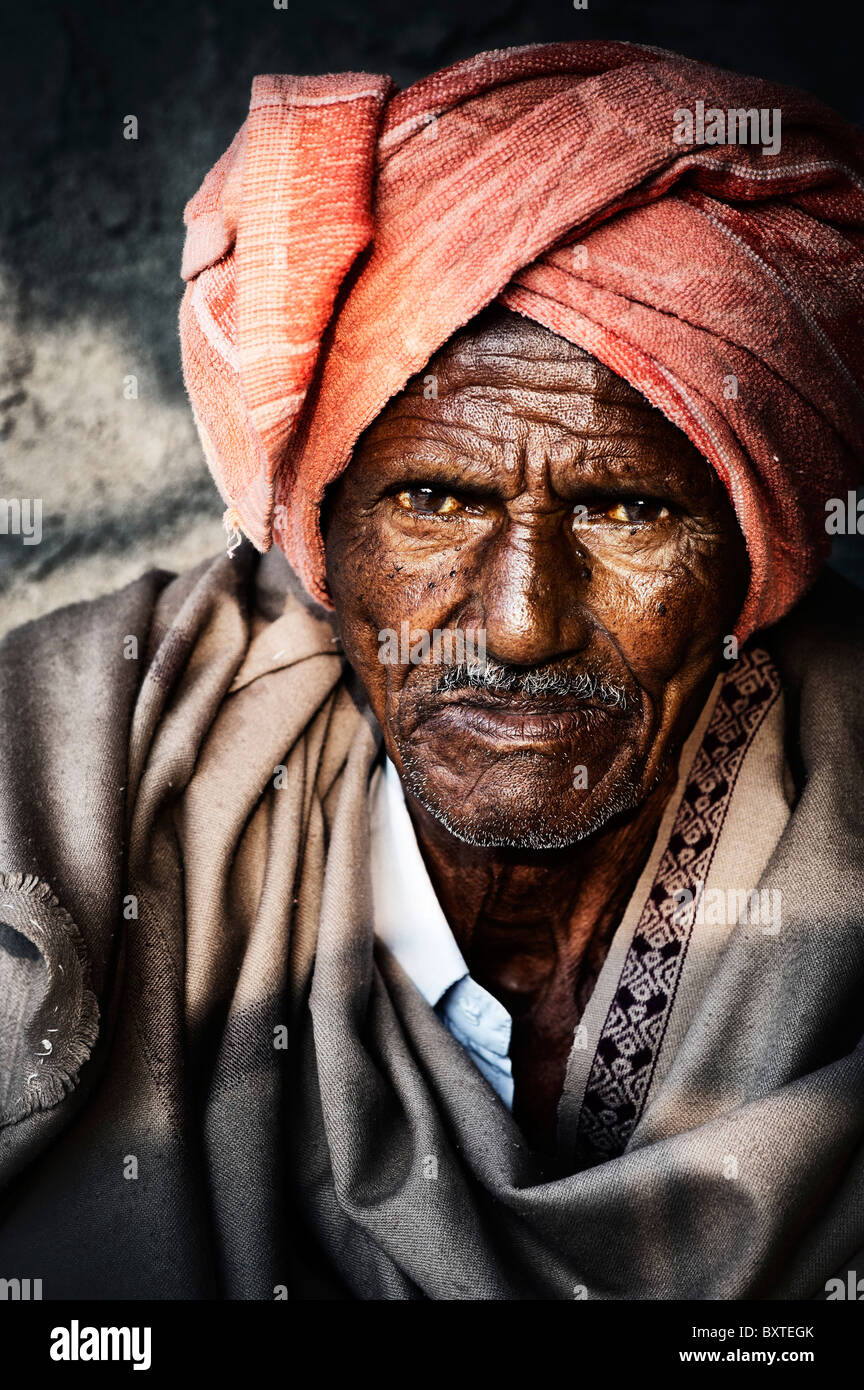 Alten indischen Mann Porträt. Andhra Pradesh, Indien Stockfoto