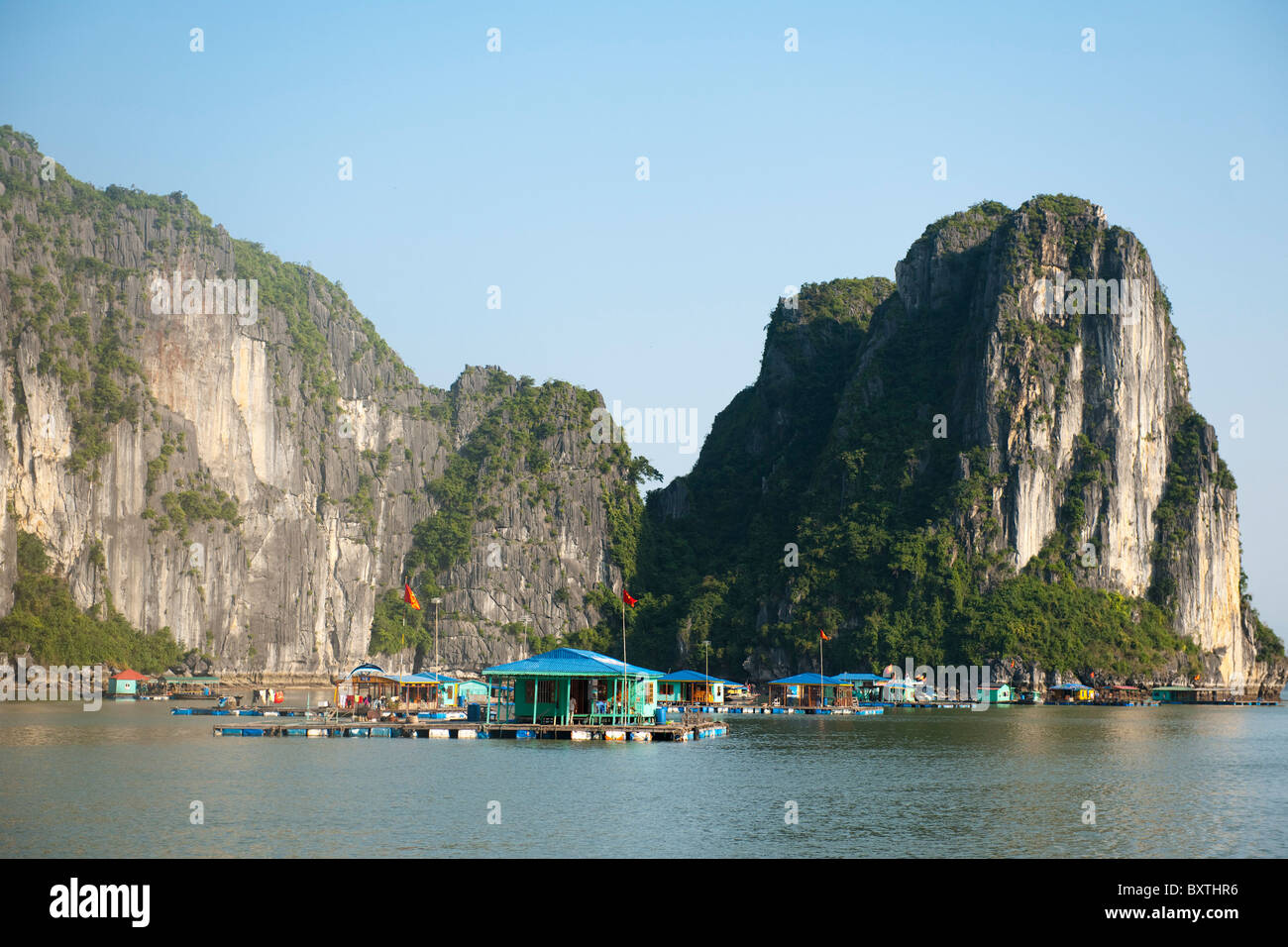 Schwimmendes Dorf in Halong Bucht, Vietnam Stockfoto