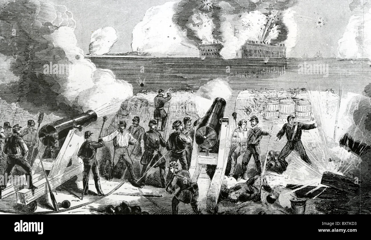 Bombardierung von FORT SUMPTER 1863 zwischen 12. und 13. April konföderierten Truppen griffen Unionstruppen in der Festung in South Carolina Stockfoto