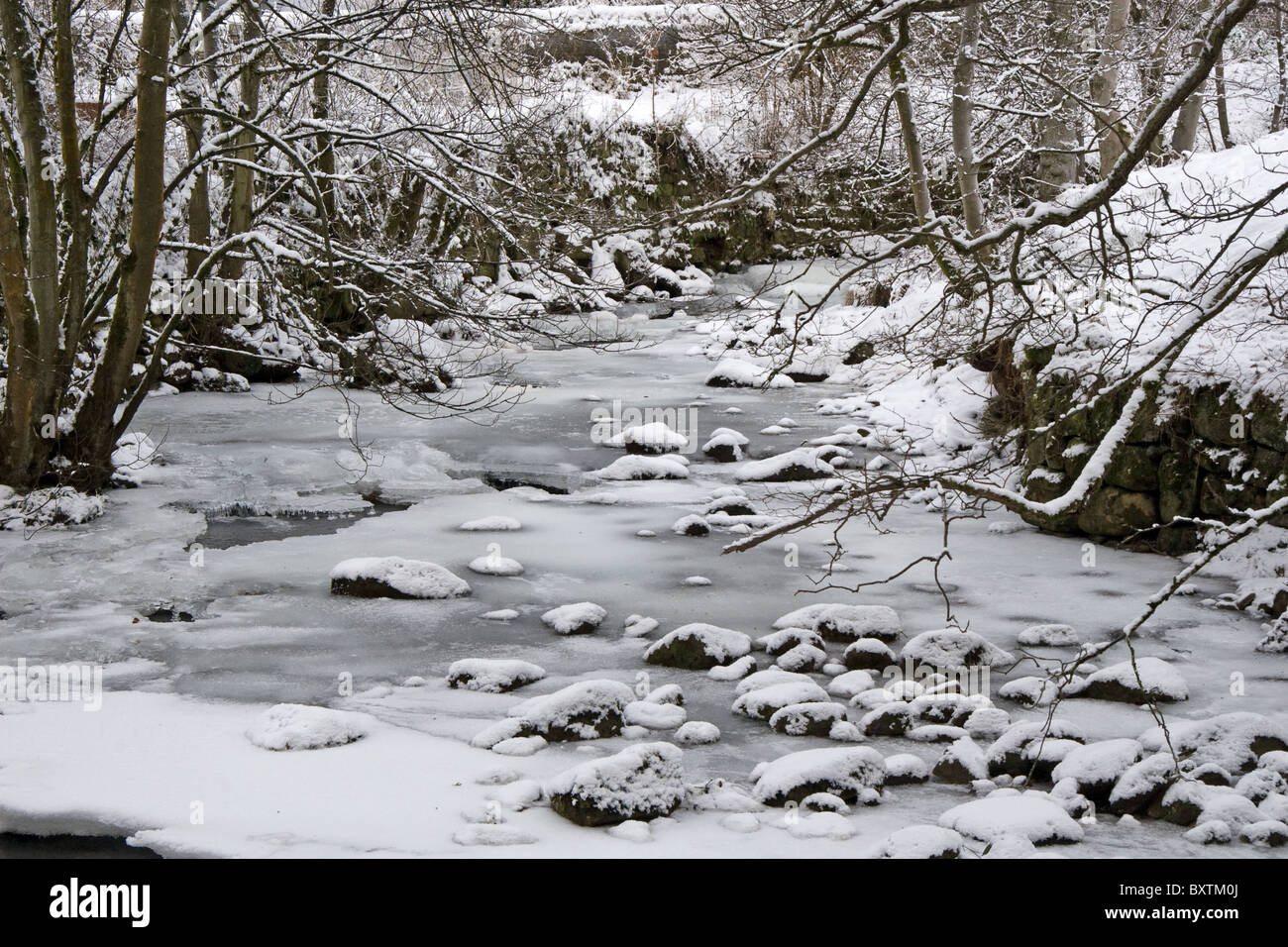 Crimsworth Dean Beck an der Midgehole, Hardcastle Klippen, Hebden Bridge, West Yorkshire, England, Vereinigtes Königreich Stockfoto