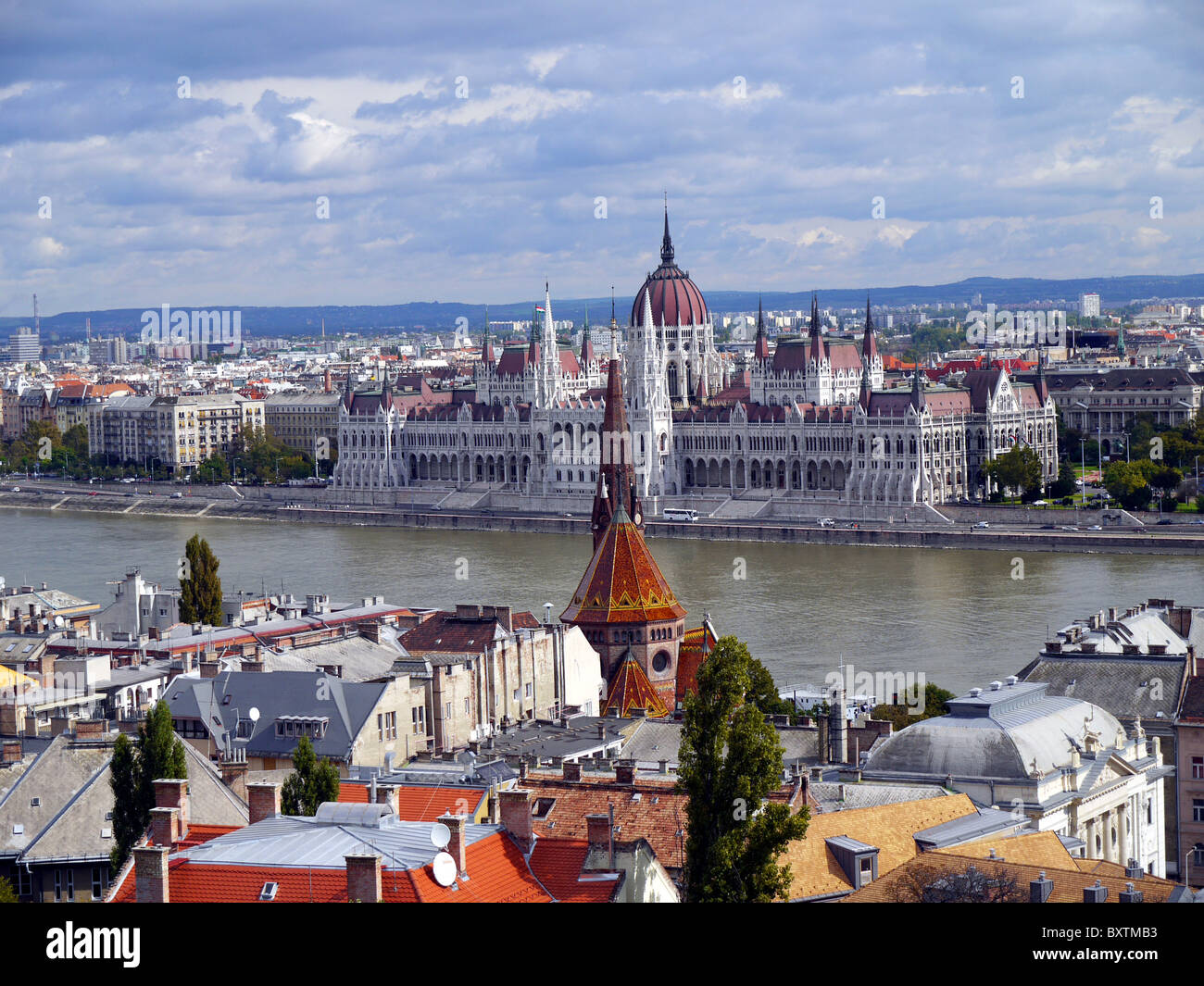 Parlamentsgebäude & Donau, Budapest Stockfoto