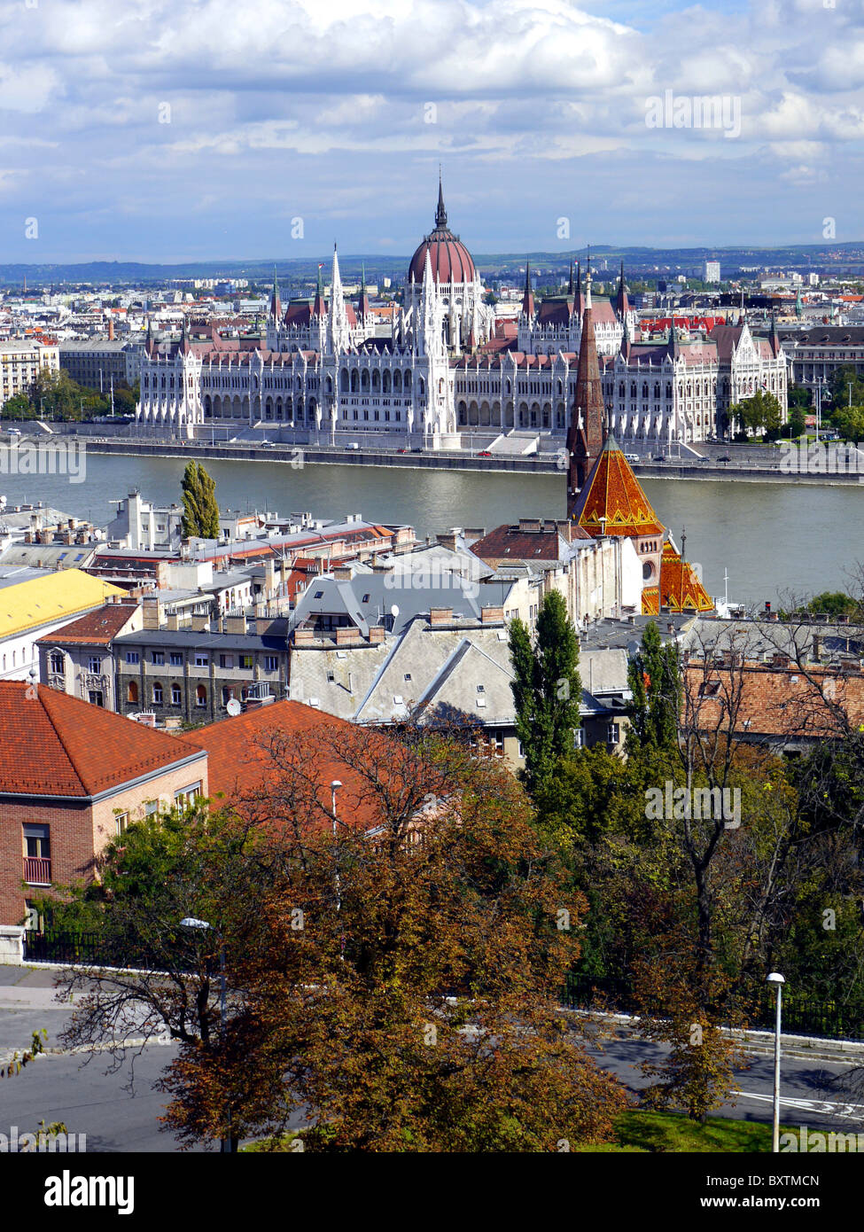 Parlamentsgebäude & Donau, Budapest Stockfoto
