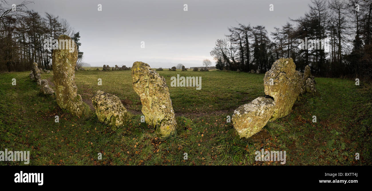 Panorama des Königs Männer Rollright Bronzezeit Steinkreis auf der Grenze von Oxfordshire und Warwickshire Stockfoto