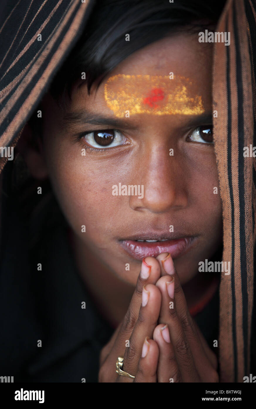 Porträt eines jungen indischen Ayyappa Andhra Pradesh in Indien Stockfoto