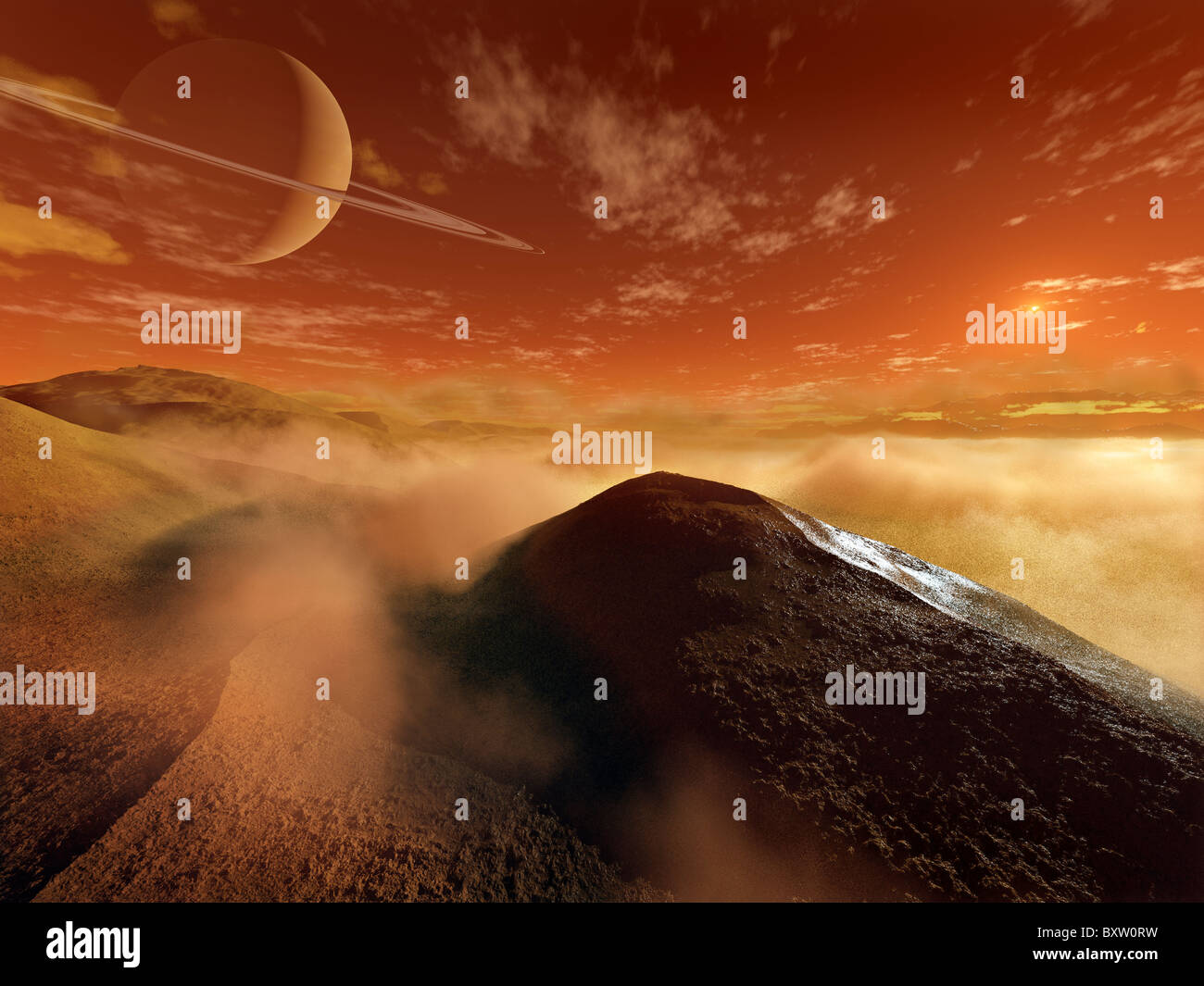 Dunkle Dunen Sind Gepragt Durch Den Mond Winde Auf Der Oberflache Des Titan Stockfotografie Alamy