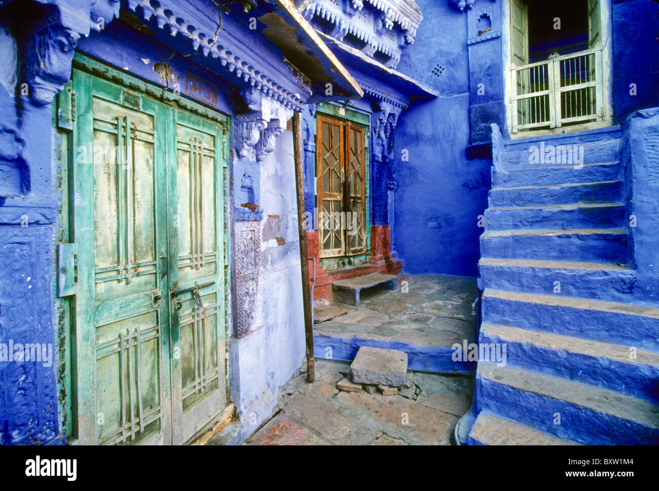 Häuser in die blaue Stadt Jodhpur, Rajasthan, Indien Stockfoto