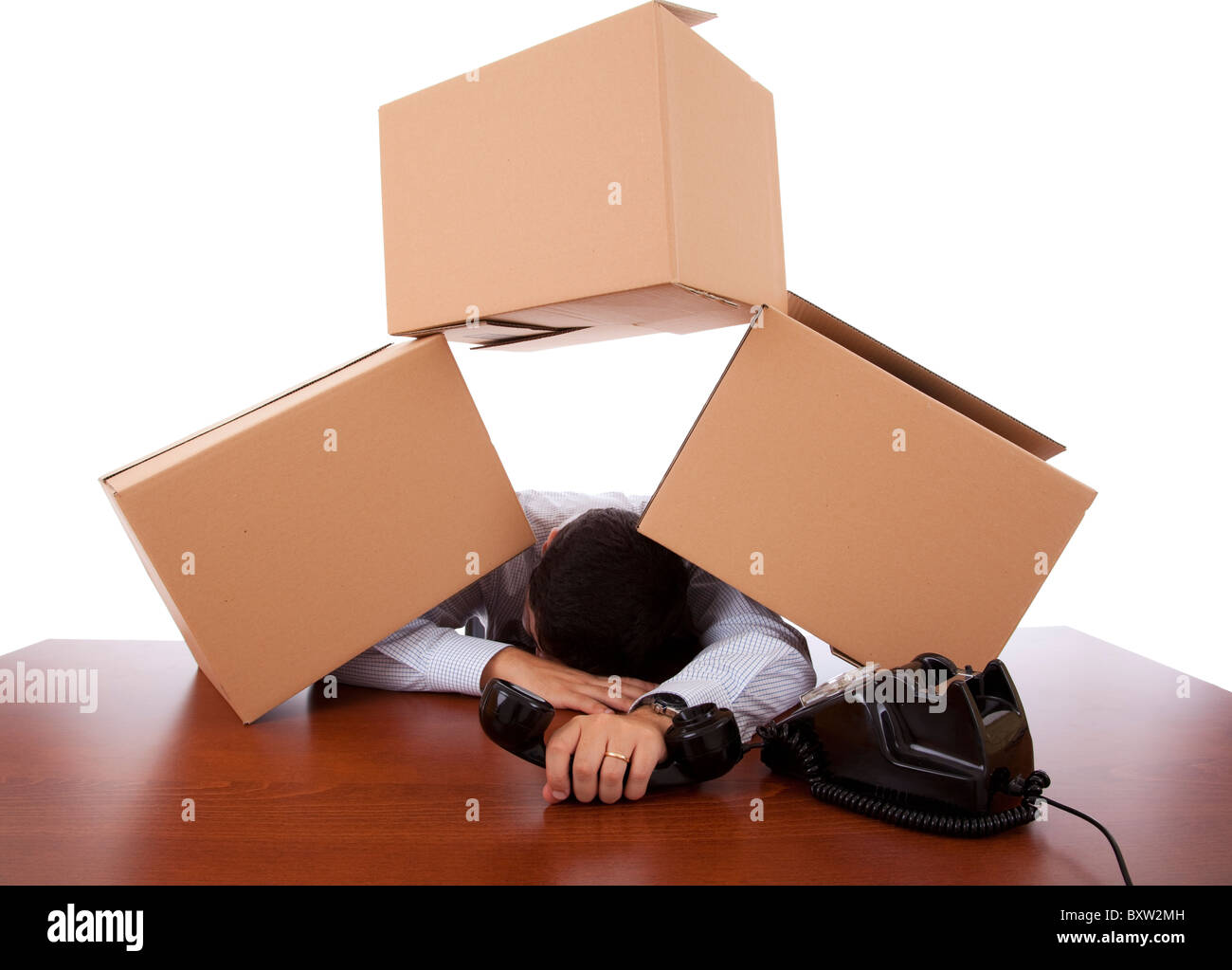 erschöpften Geschäftsmann nach einem anstrengenden Tag im Büro Stockfoto