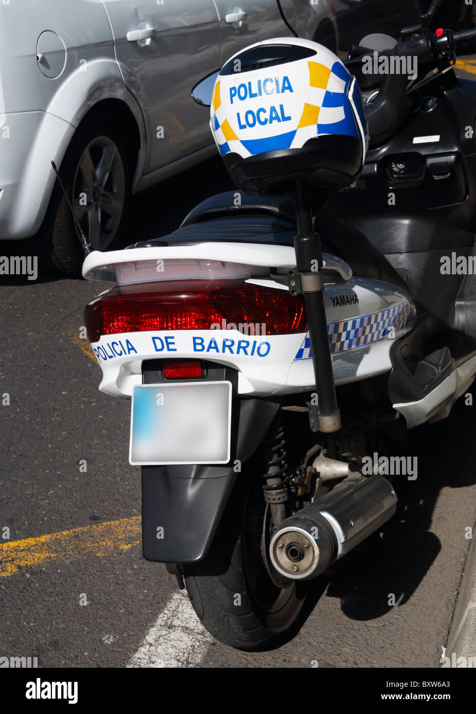 Policia de Barrio (Nachbarschaft Polizei) Policia Local Motorrad in Straße in Las Palmas, Gran Canaria Stockfoto