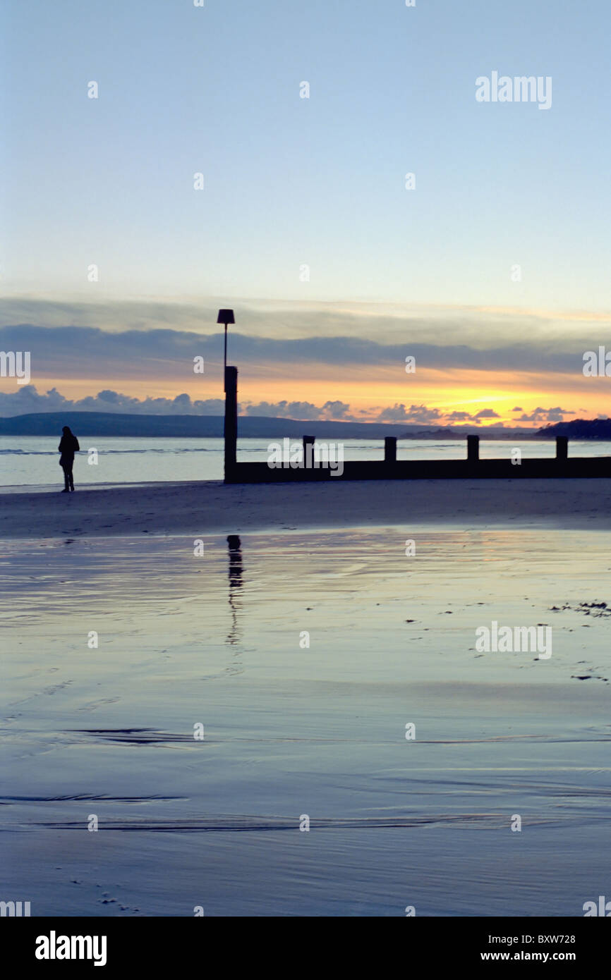 Bournemouth East Beach bei Sonnenuntergang, England, UK Stockfoto