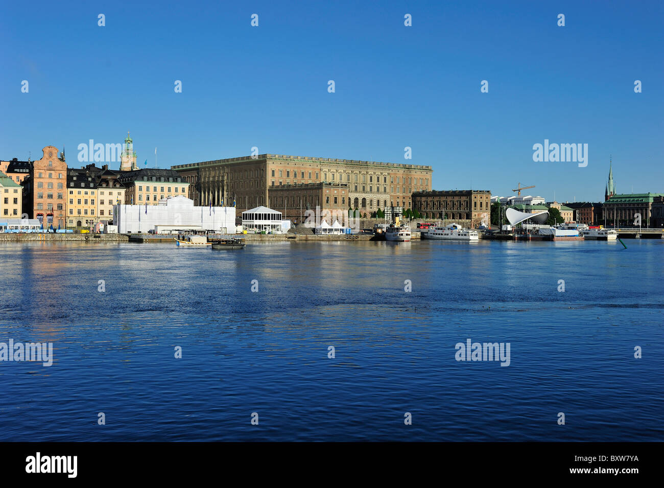 Stockholm City Skyline vom Wasser Stockfoto