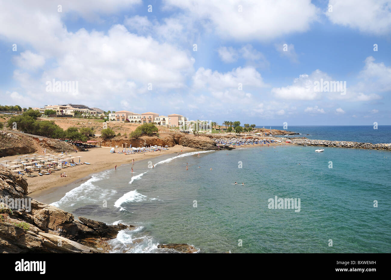 Das Strand und das Meer in Panormo in Kreta, Griechenland Stockfoto