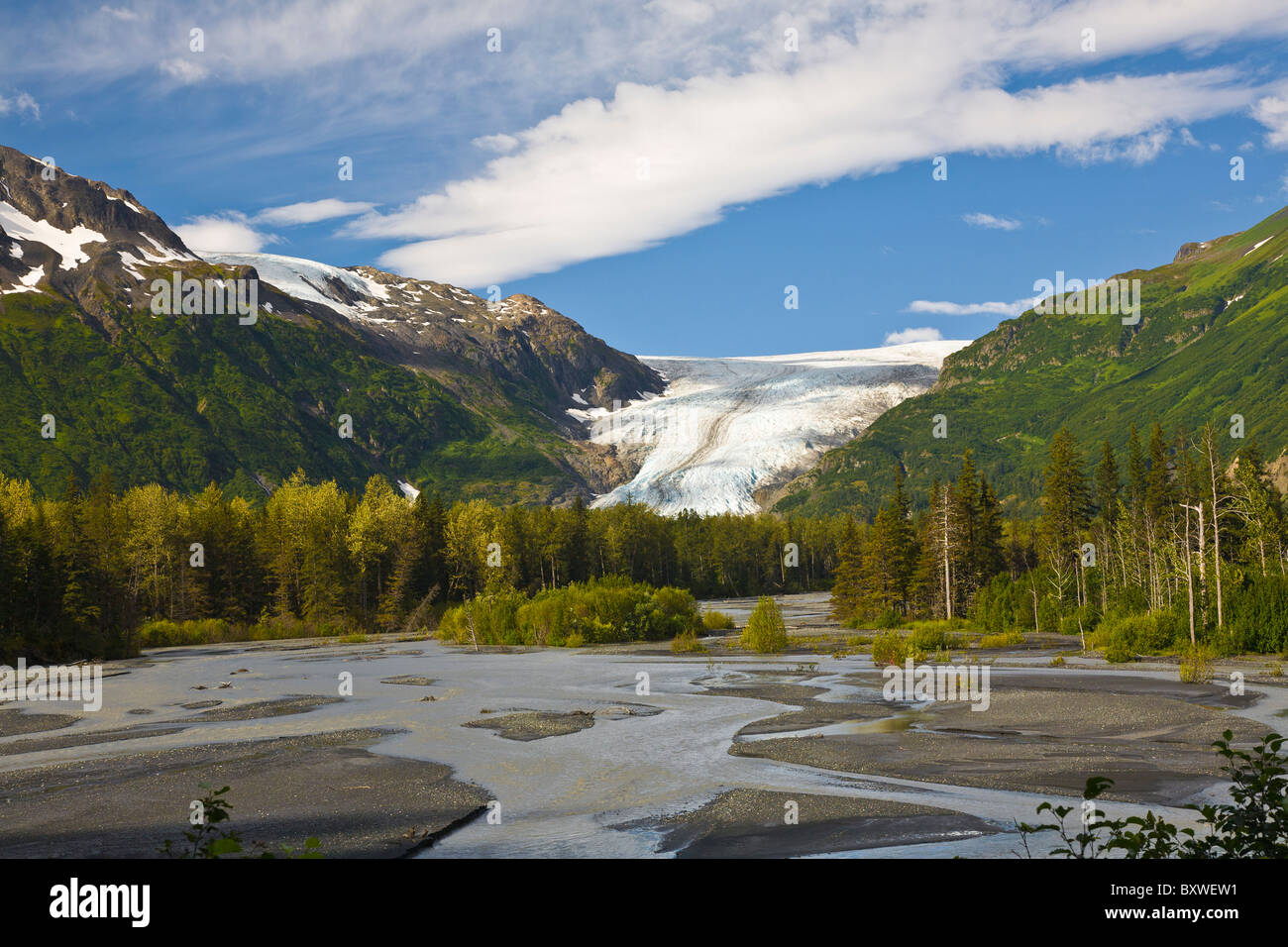 Ausfahrt Glacier und es Rocky's outwash auf der kanai Halbinsel in Seward, Alaska Stockfoto