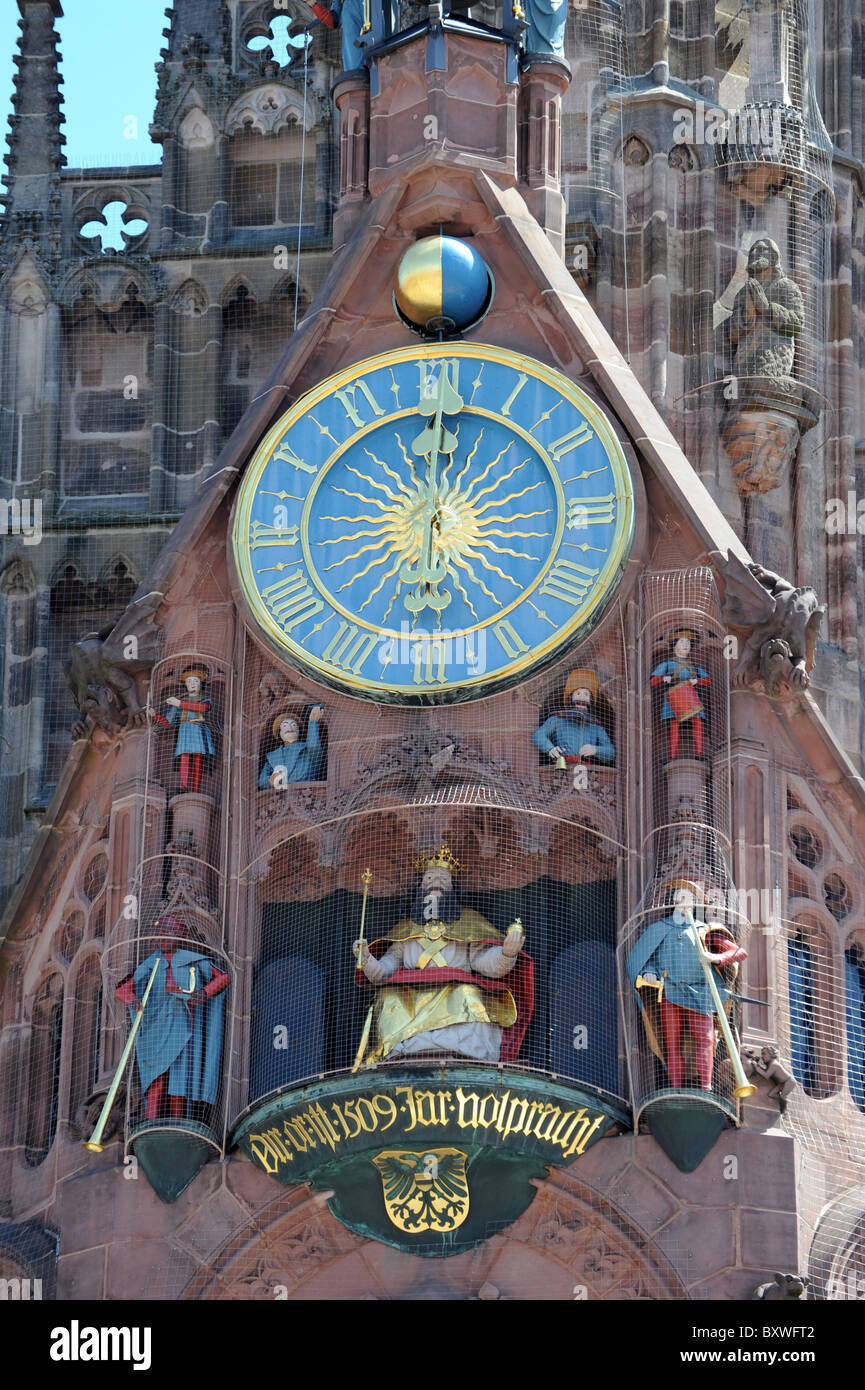 Die künstlerischen Uhr Frauenkirche Nürnberg Deutschland Nürnberg Deutschland Europa Stockfoto