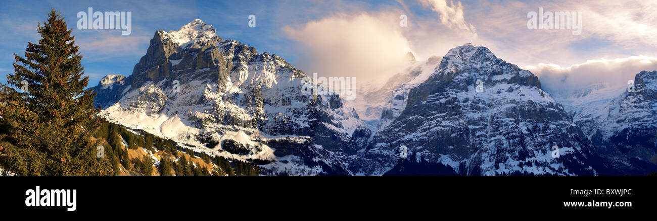 Alpine Pisten mit Blick auf das Wetterhorn (links). Schweizer Alpen, Schweiz Stockfoto