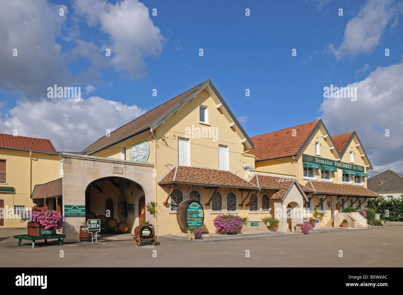 Vinothek Shop Keller oder Höhle Weinverkauf in Chablis Burgund Frankreich bietet Wein und Weinprobe Stockfoto