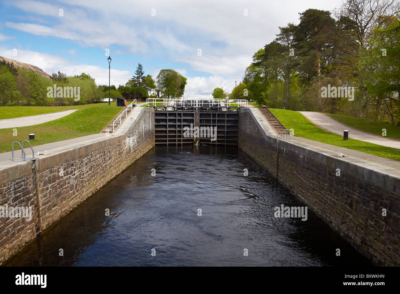 Sperren Sie auf Neptuns Treppe, Caledonian Canal, in der Nähe von Fort William, Highlands, Schottland, Vereinigtes Königreich Stockfoto